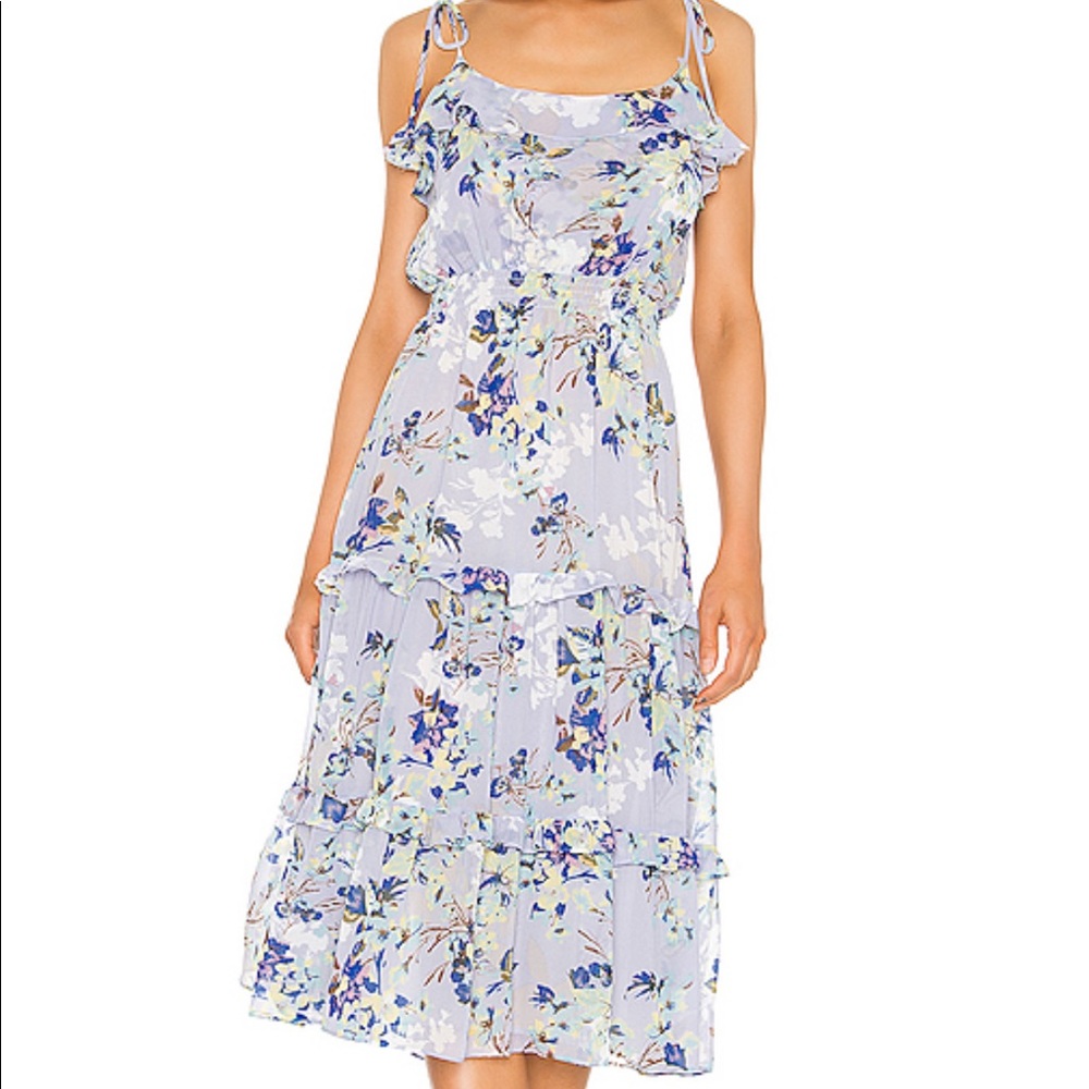 MISA INAE ruffles tie sleeve powder blue dress XS